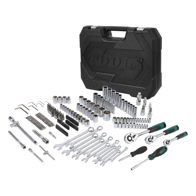 216 pièces d'outils de mécanicien, trousse d'outils professionnels portatifs et clés à douilles, SAE et métrique, boîte à outils de voiture, ensemble de combinaison d'outils pour les ateliers de réparation, bricolage, entretien de la maison