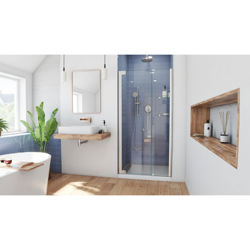  DreamLine Elegance 28 3/4 - 30 3/4 inch W x 72 inch H Frameless Pivot Shower Door in Brushed Nickel, 30.75"