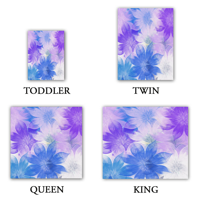 Ensemble de housse de couette fleur bouquet, 1 housse simple + 1 taie standard, Bleu / Mauve