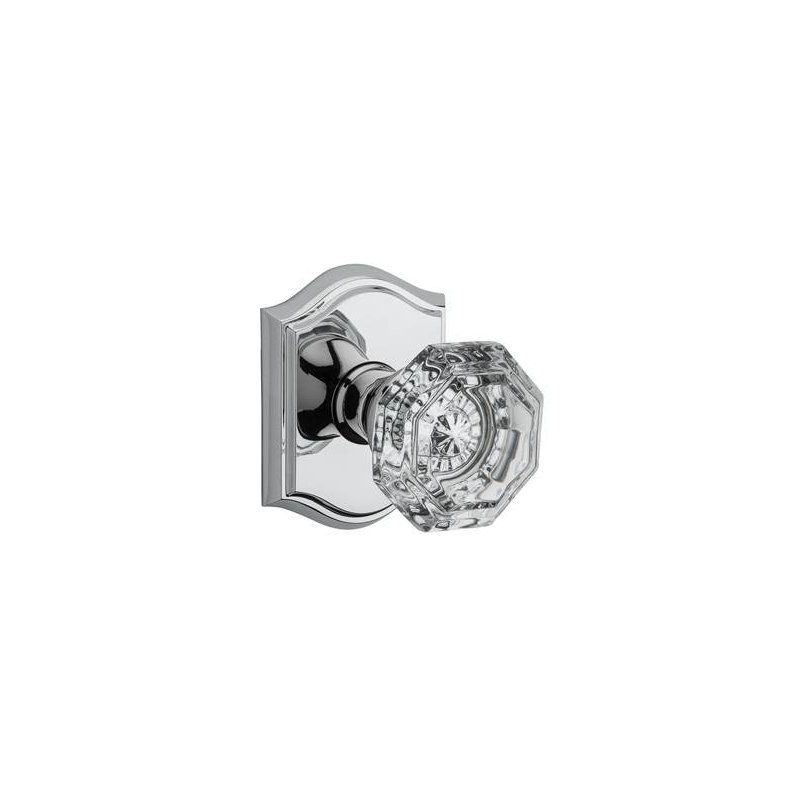 Crystal Passage Door Knob with Traditional Arch Rose, Polished Brass