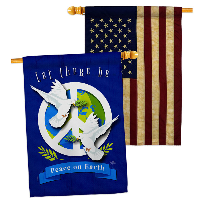 Drapeau de maison paix en polyester 2 faces 40 x 28 po Peace on Earth