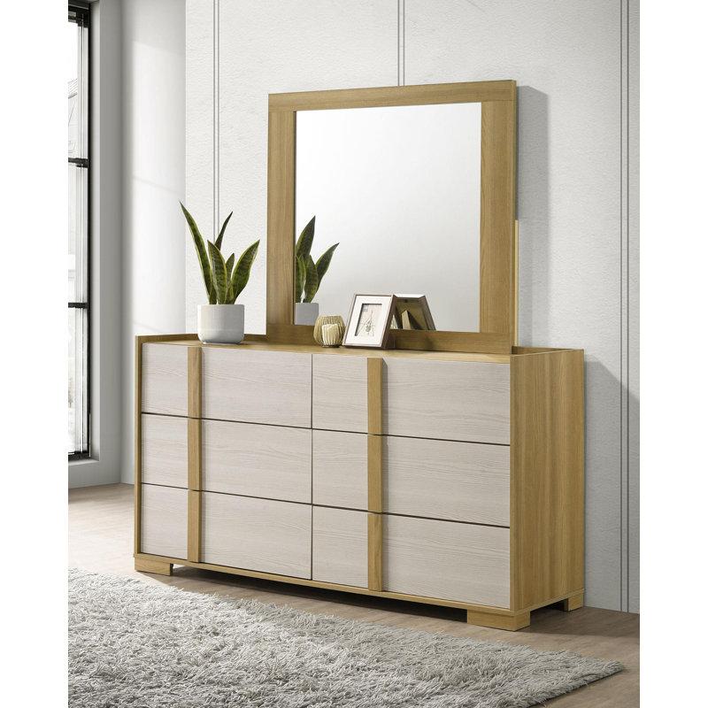 Commode 6 tiroirs avec miroir Naturel