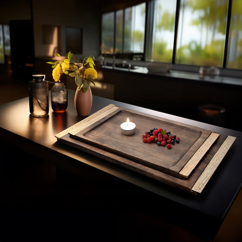 Dottie Set of 2 26 and 32" Natural Leaon Wood Trays - 32" x 18" x 1"