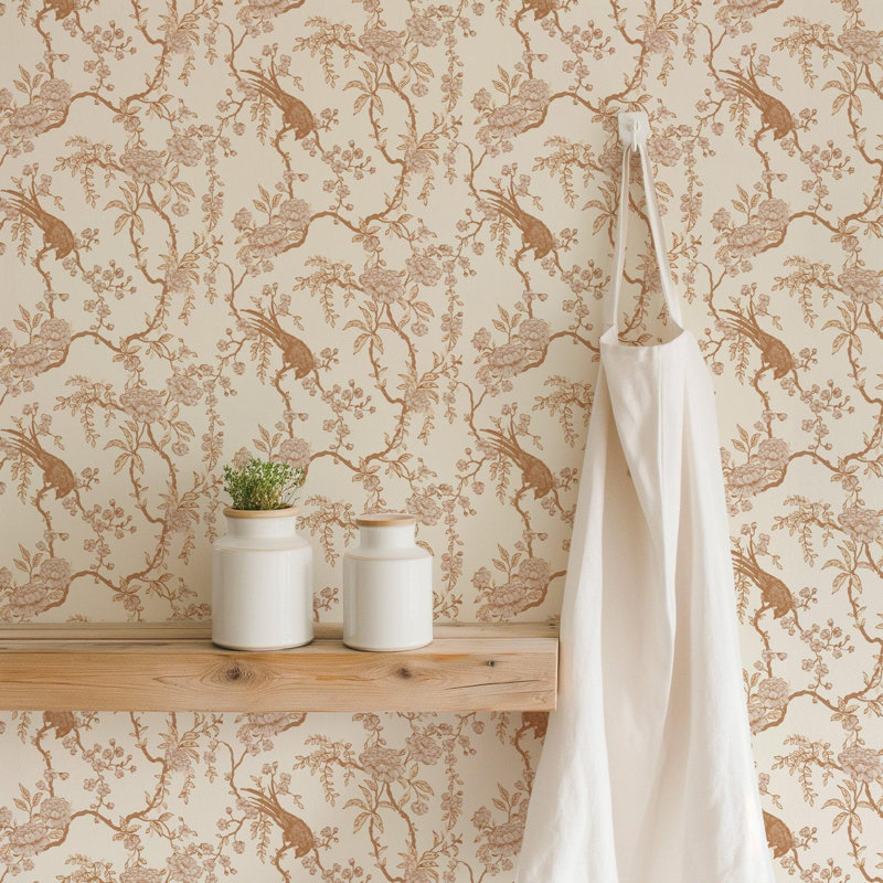 Lady Charlotte Birdsong 10' L x 24" W Wallpaper Roll, Cream, Non-pasted, Paper