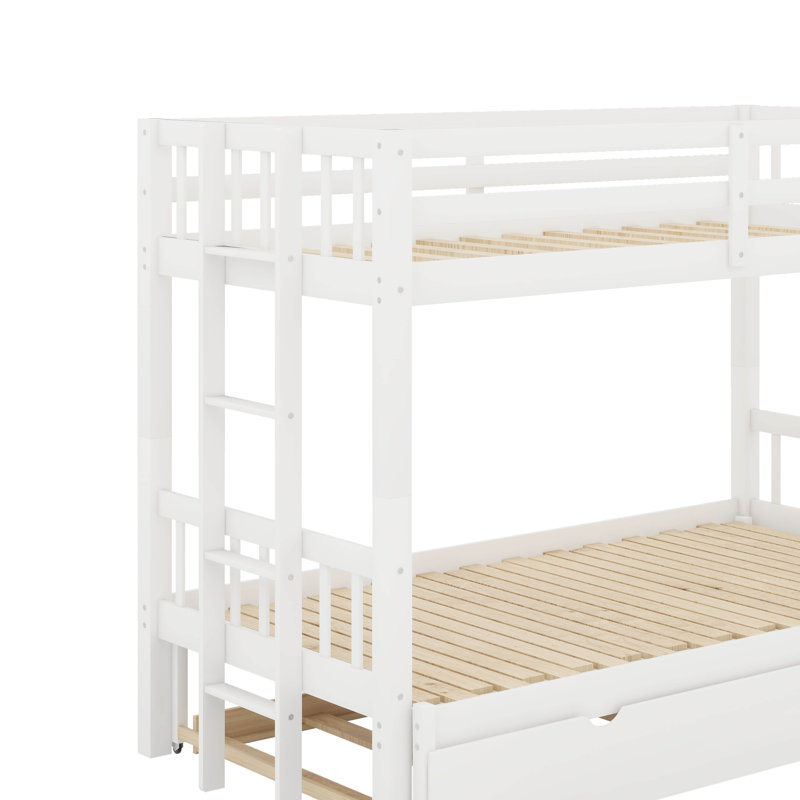 Twin Over Twin Pull-Out Bunk Bed With Trundle, White