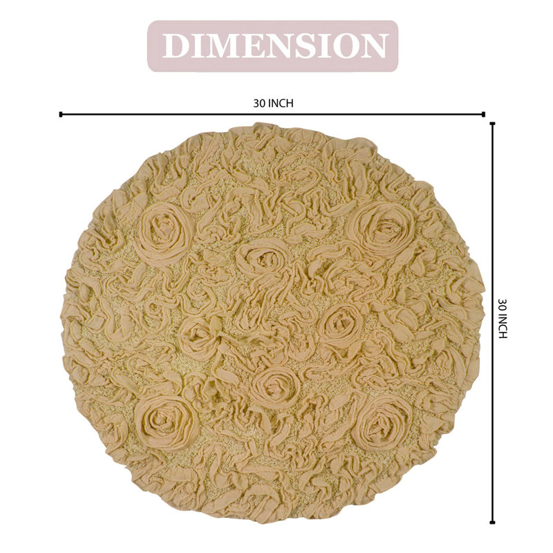 Taki Cotton Round Bath Rug, 30" Round, Yellow