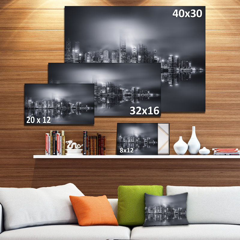 «Hong Kong Black and White Panorama», reproduction de photo sur toile tendue, H 16 po x l 32 po x P 1 po