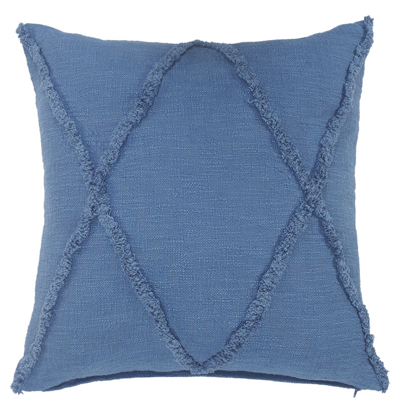  Hand-Woven Diamond Tufted 100% Cotton Throw Pillow, Square 18"H x 18"W, Coronet Blue, Polyester
