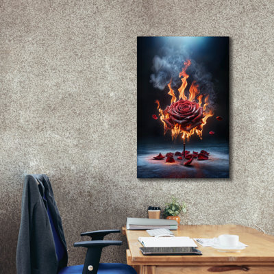 «Red Rose On Fire 2» par Rey Klimt, art mural sur toile, 26 po x 40 po