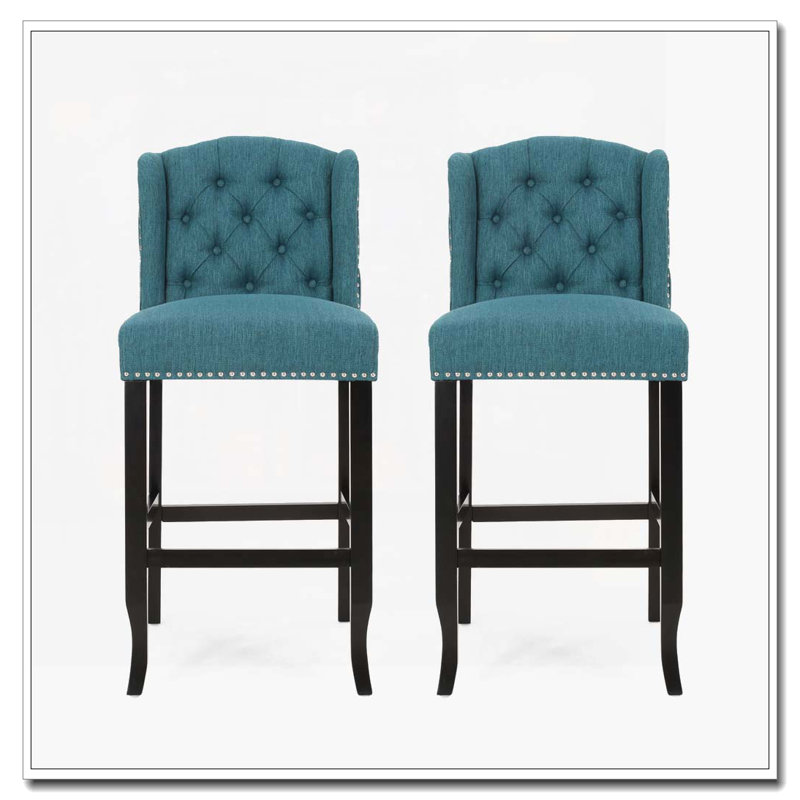 Fabric Tufted Wingback 31 Inch Counter Barstools, Green