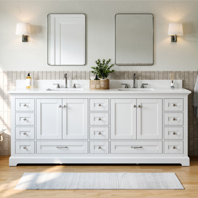 Meuble-lavabo double 84 po x P 22 po avec plateau en marbre de culture