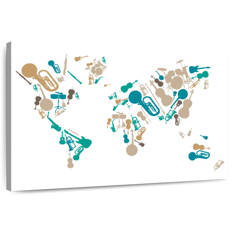 Abarca Musical World Map, 32" H x 48" W