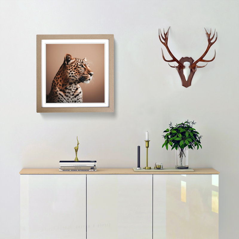 Leopard Minimalism - Single Picture Frame Print on Wood, Oak