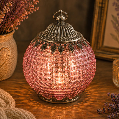 Pink LED Lantern Glass Moroccan Style Homeware