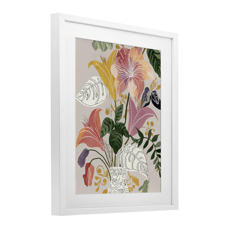 «Playful Flower Bouquet», reproduction sous verre encadrée, design par Annabelle Hall, H 21 po x l 17 po, Cadre blanc côtier