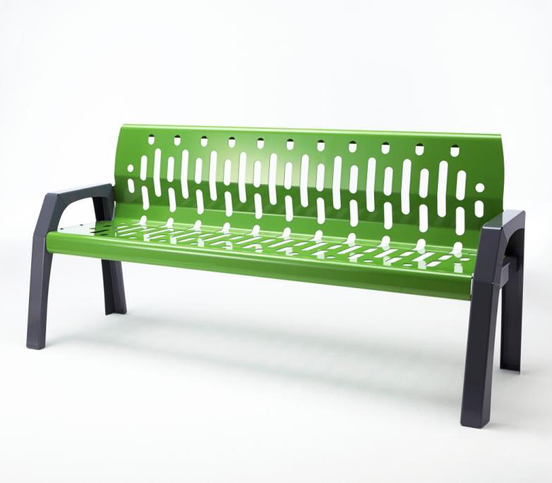 Banc de parc en acier Stream, Vert, H 34 po x l 72 po x P 25 po