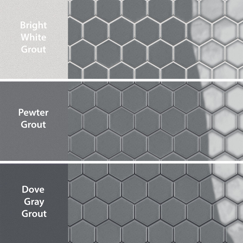 Metro 2" Hex Glossy 11-1/8 " x 12-5/8 " Porcelain Mosaic Floor and Wall Tile, Gray