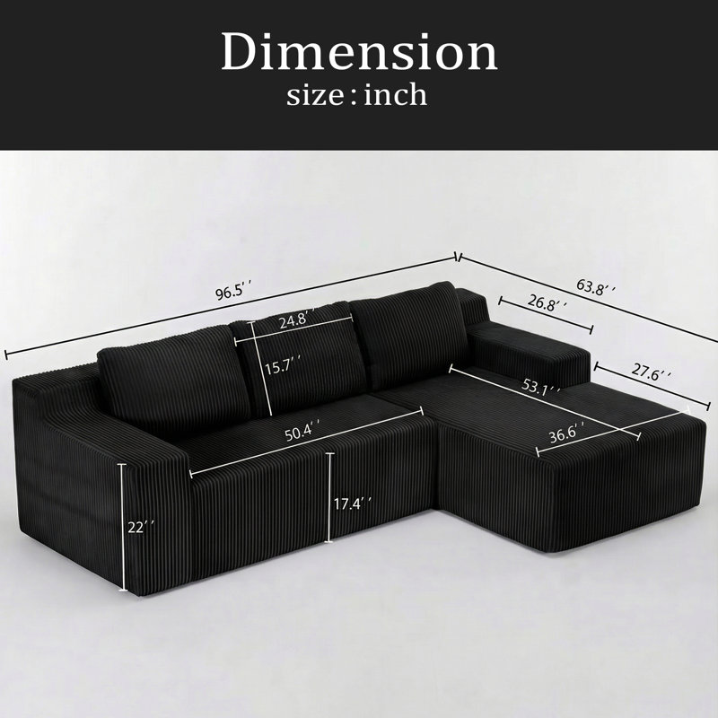 Corduroy Modular L Shaped Sectional Sofa,Luxury Floor Couch Set,Upholstered Indoor Furniture,Foam-Filled Compressed Sofa For Living Room,Bedroom