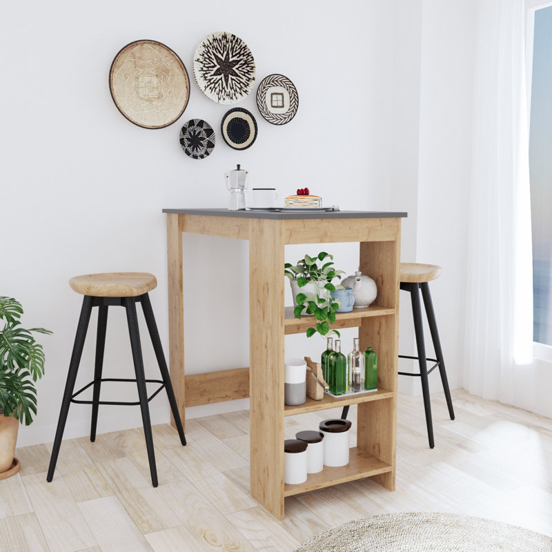 Serina 110 cm Bar Table with Storage - Kitchen Bar Table, Modern Breakfast Bar Dining Table, Bar Height Table with Cabinet & Shelves for Kitchen, Dining Room or Home Bar