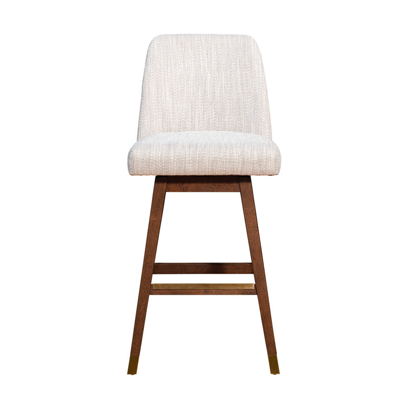 Cesley Swivel Upholstered Counter Stool with Solid Wood Frame, Beige Performance Basketweave, Brown Oak