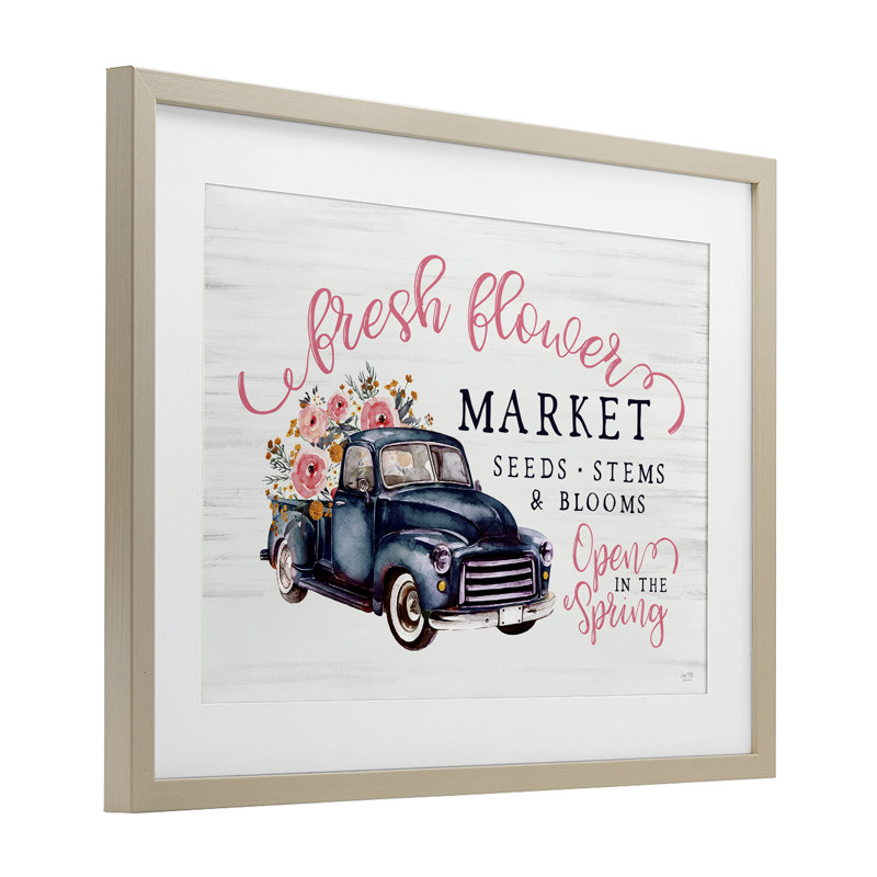 Antique Spring Market Framed Print Under Glass, design by Lux + Me Designs, 17" H x 23" W, Harvest Pine Frame