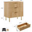 Commode à 3 tiroirs Natural pour chambre à coucher, commode cannelée avec grands tiroirs et pieds robustes dorés, commodes et commodes pour chambre à coucher, salon, chambre d'enfant