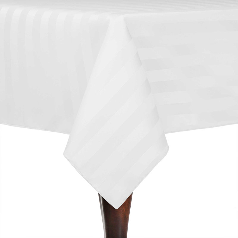 Ultimate Textile Satin Stripe Rectangular Tablecloth, White, 10, 120" x 60"