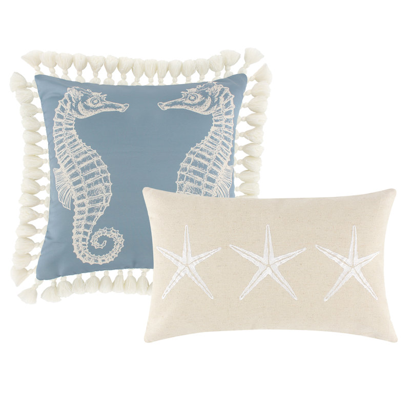 Greenland Home Fashions Atlantis Jade/Coral Decorative Pillow Pair 18"x18" & 12"x20" Polyester and Cotton Blend Covers with Polyester Inserts