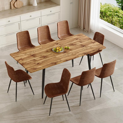 Extendable Dining Table Set For 4-8, Modern Farmhouse Kitchen & Dining Room Set With Expandable Wood Table And Upholstered Chairs, Space-Saving Dining