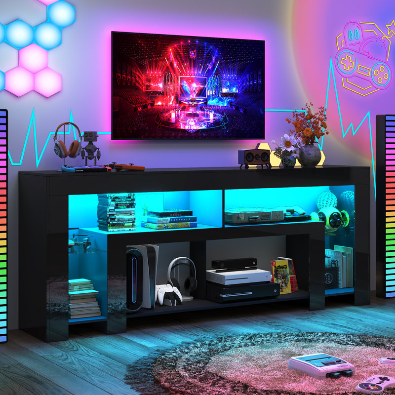 Aitan 83" Fireplace TV Stand For 85/90''TV With 50'' Fireplace And LED Lights, 38"H x 83"L x 16"D, Black, Without Fireplace