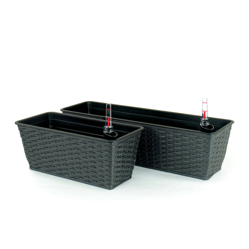 2-Pack Smart Self-Watering Rectangle Planter For Indoor And Outdoor - Hand Woven Wicker, Espresso