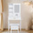 Compact Vanity Table With Mirror & Adjustable Led Lights – Dressing Desk With Power Outlet, Hairdryer Holder, Upholstered Stool, 3 Drawers (1 Large+2 Compact) For Small Bedrooms-1265760553-1265760554