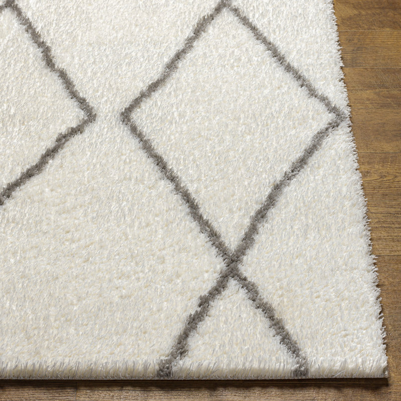 Bassiru Geometric Machine Woven Area Rug in Ivory/Brown, Rectangle 7'10" x 10'