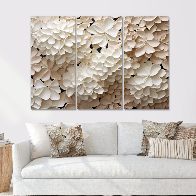 Rétro minimalisme hydrangée II - ensemble d'art mural hortensia, H 28 po x l 36 po x P 1 po, Toile tendue