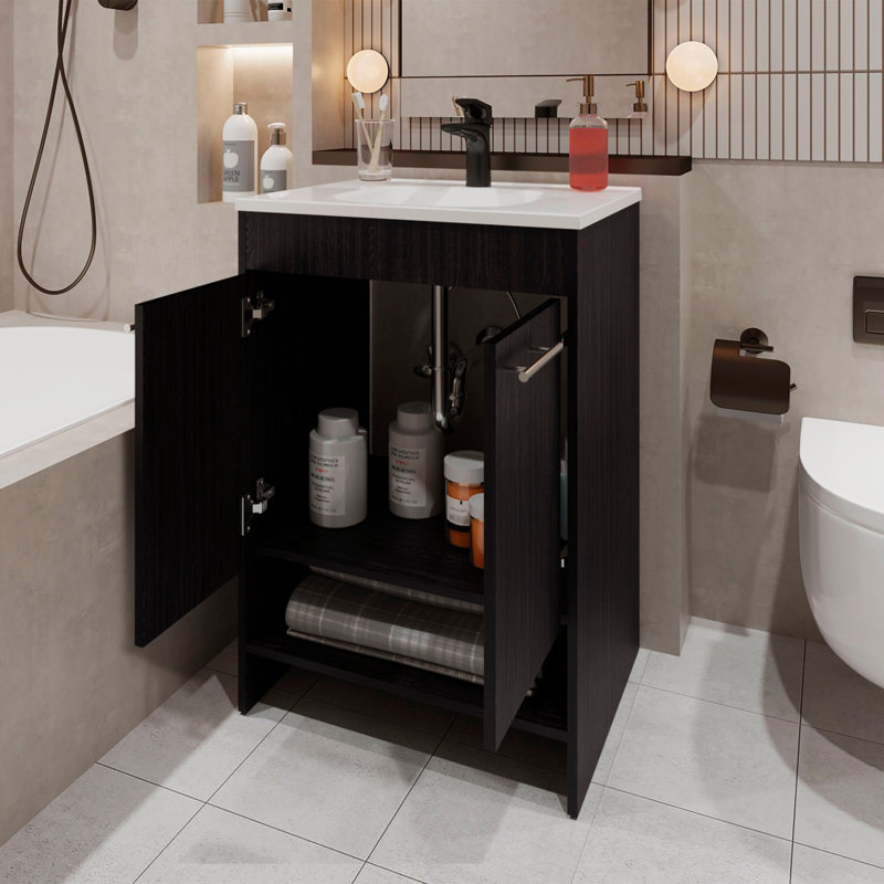 Meuble-lavabo 2 portes avec rangement ouvert, Wengé