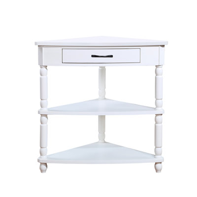 Compact Milk White Corner Table, 33.8'', With Solid Wood Legs 33.8'' Legs, Maximizes Small Space Utilization