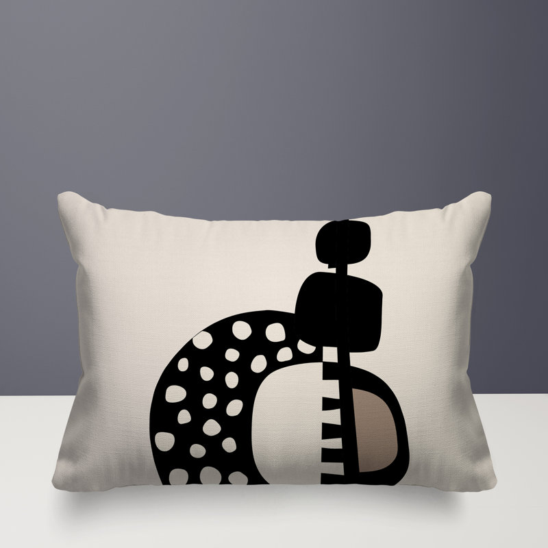 Khari Abstract Reversible Indoor/Outdoor Rectangular Pillow, 14"H x 20"W, Off-White/ Black