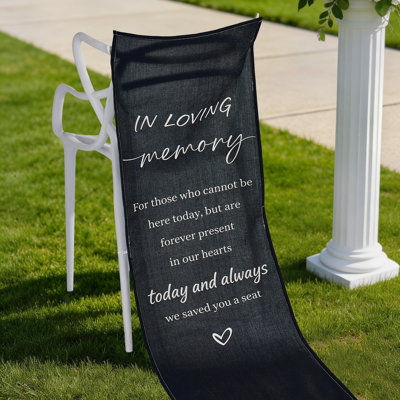 Ensemble de 4 plaques de chaise de mariage réservées, 50 po x 15 po, en lin "In Aimer Memory" avec attaches, noir