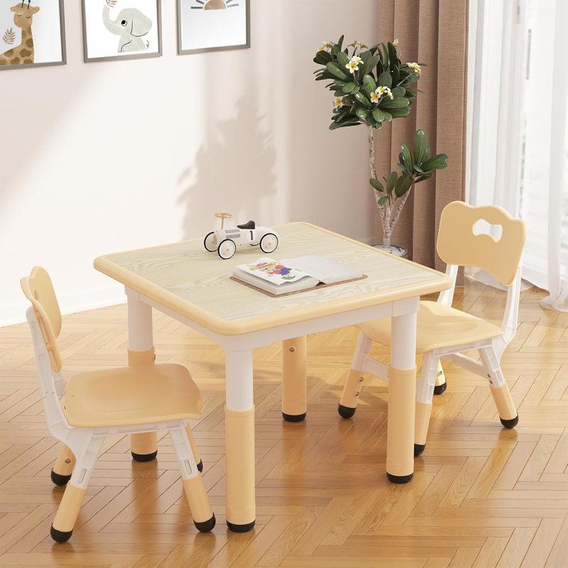 Ensemble de table et 2 chaises pour enfants, ensemble de table et de chaises pour tout-petits à hauteur réglable, Beige