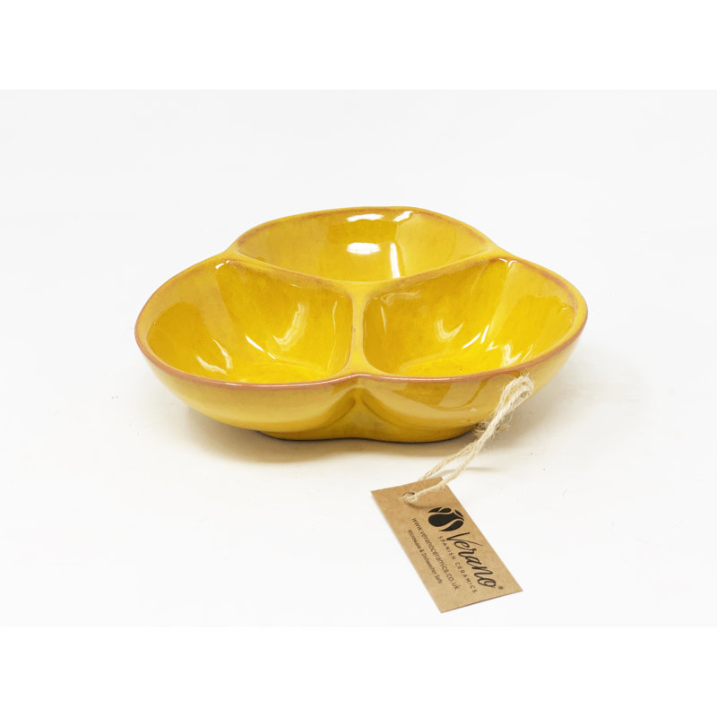 Verano Spanish Ceramics Ceramic Divided Serving Dish, Yellow