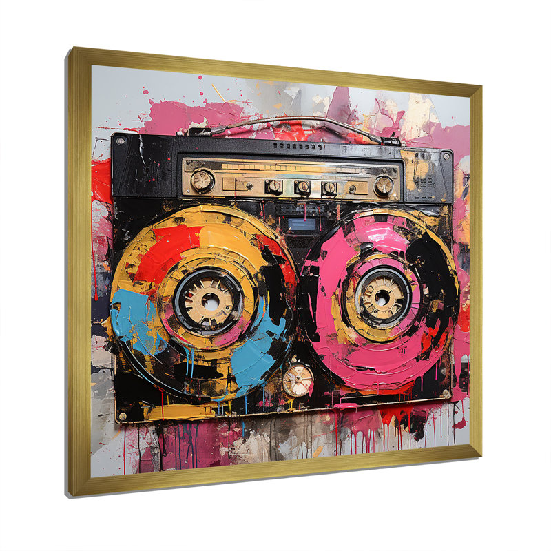 Abstract Rhythms Jukebox 2 - Jukeboxes, art mural, Cadre doré simple, H 30 po x l 30 po x P 1,5 po