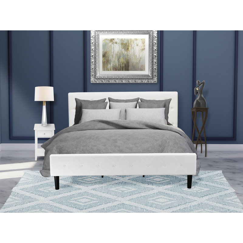 2 Piece King Size Bed Set - Button Tufted Platform Bed Frame - Linen white Velvet Fabric Upholstered Headboard and a Linen white Finish Nightstand