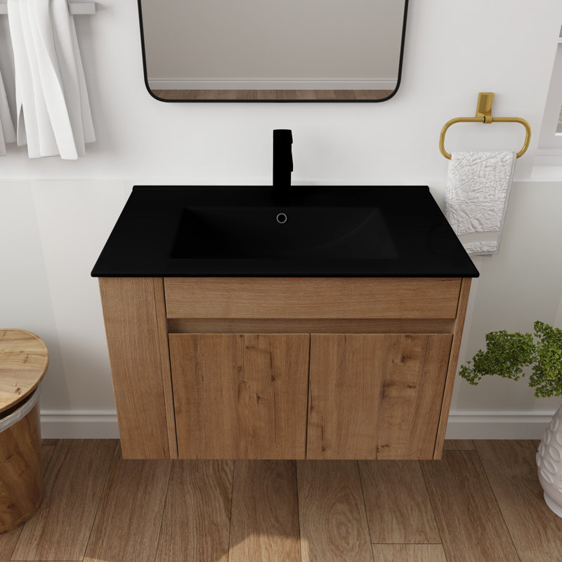 Ensemble de meuble-lavabo mural simple 30 po Gonesse, Noir