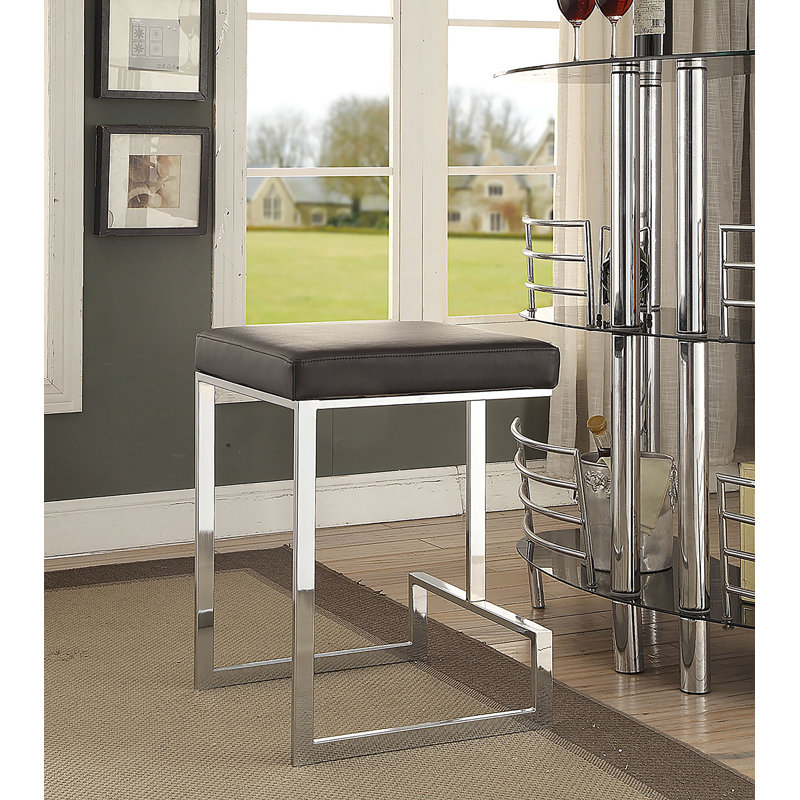 Modern Black 24 Inch Space-Saving Counter Stool with Chrome Base, Black
