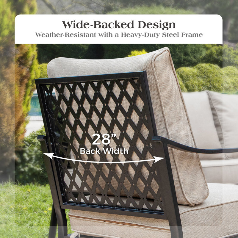74.8'' Wide Outdoor Patio Sofa With Cushions & Wicker Decor, Beige Cushion/ Black Frame