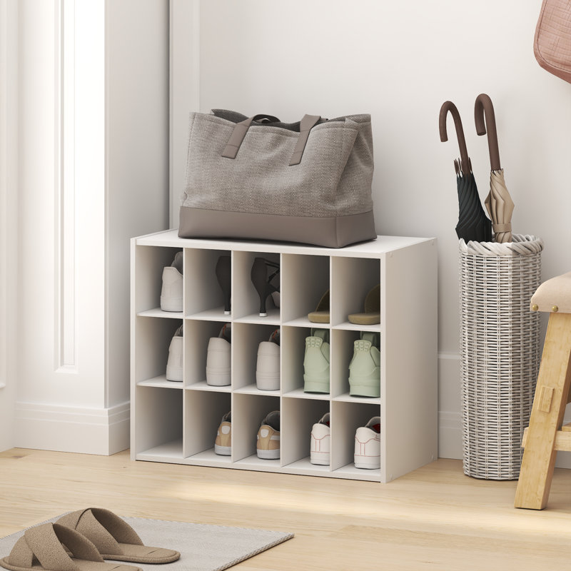 Étagère à chaussures, organisateur de chaussures à 15 cubes, rangement de chaussures empilable, 29 x 61,5 x 49 cm, pour placard, entrée, bureau, garage, blanc