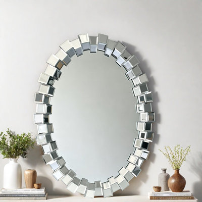 Modern Wall & Accent Mirrors, Silver MDF Geometric Frame for Entryway Home