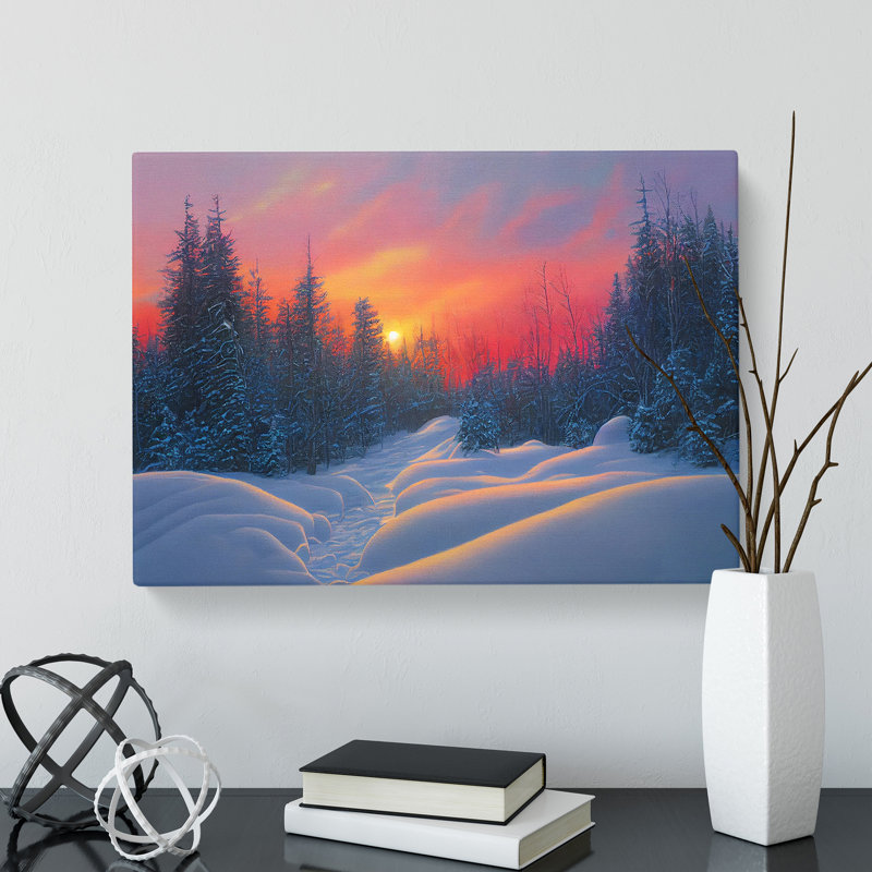 XXX-H1022-WF-10220X Winter Forest Sunset Vol.2 - Wrapped Canvas Print, 50cm H x 76cm W x 3cm D