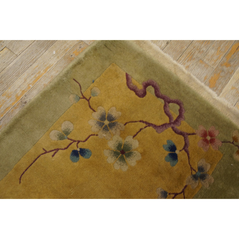 Antique Art Deco Small Scatter Size Wool Yellow / Gold / Orange Rug