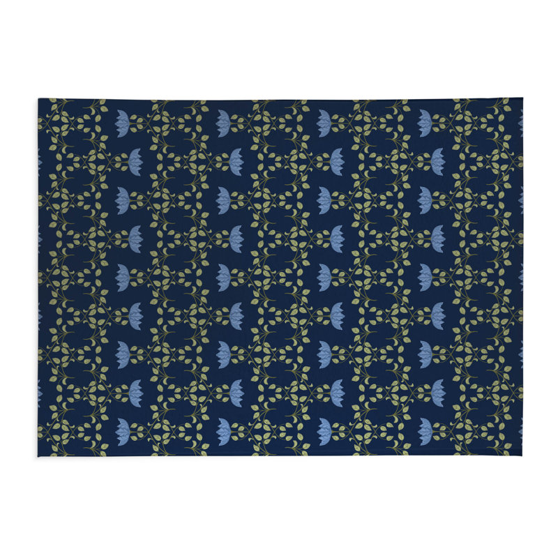 Anjelica Thin Lightweight Kitchen Mat, Rectangle 5' x 7', Navy